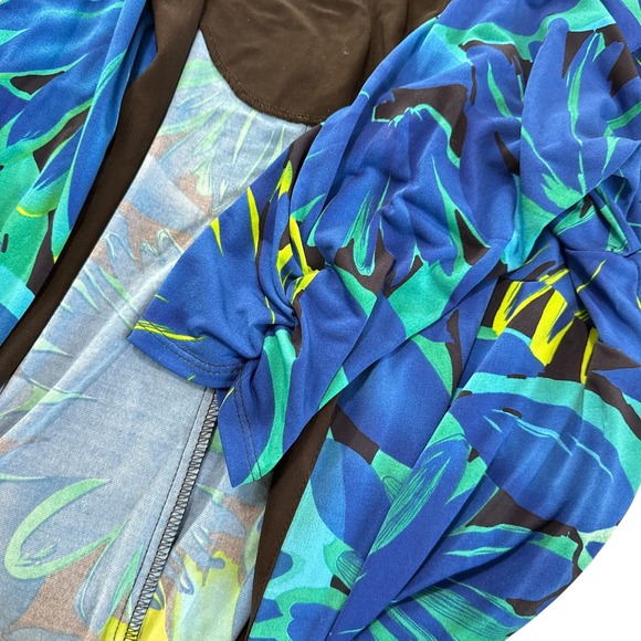 Perceptions Womens 14W Kimono Cardigan Blue Green Black Tropical Print Polyester - Picture 3 of 3